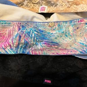 3 bandeau bras all vs pink. Black and Tan are size small colorful is extra small